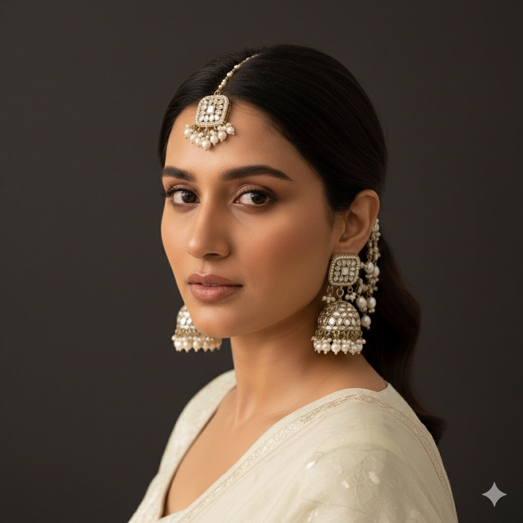 Royal Kundan Pearl Jhumka Set