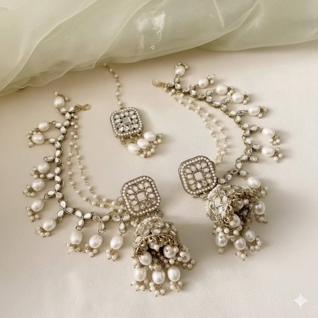 Royal Kundan Pearl Jhumka Set