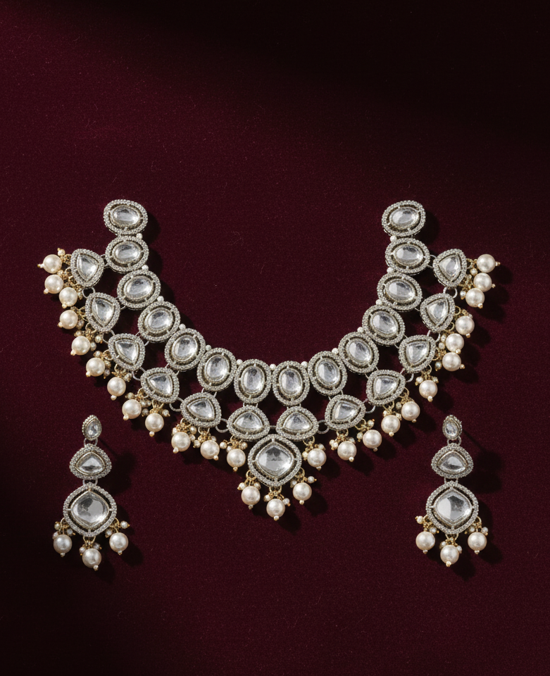 Elegant Kundan Pearl Choker Necklace Set with Matching Earrings Traditional Bridal & Party Wear Jewellery 1152