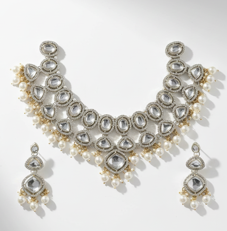Elegant Kundan Pearl Choker Necklace Set with Matching Earrings Traditional Bridal & Party Wear Jewellery 1152