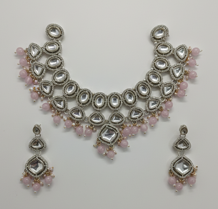 Elegant Kundan Necklace Set with Pink Beads – Party & Wedding Wear