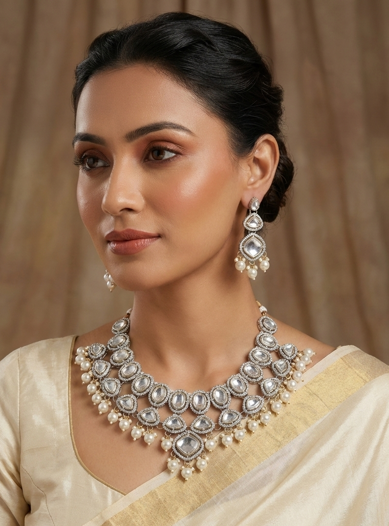 Elegant Kundan Pearl Choker Necklace Set with Matching Earrings Traditional Bridal & Party Wear Jewellery 1152