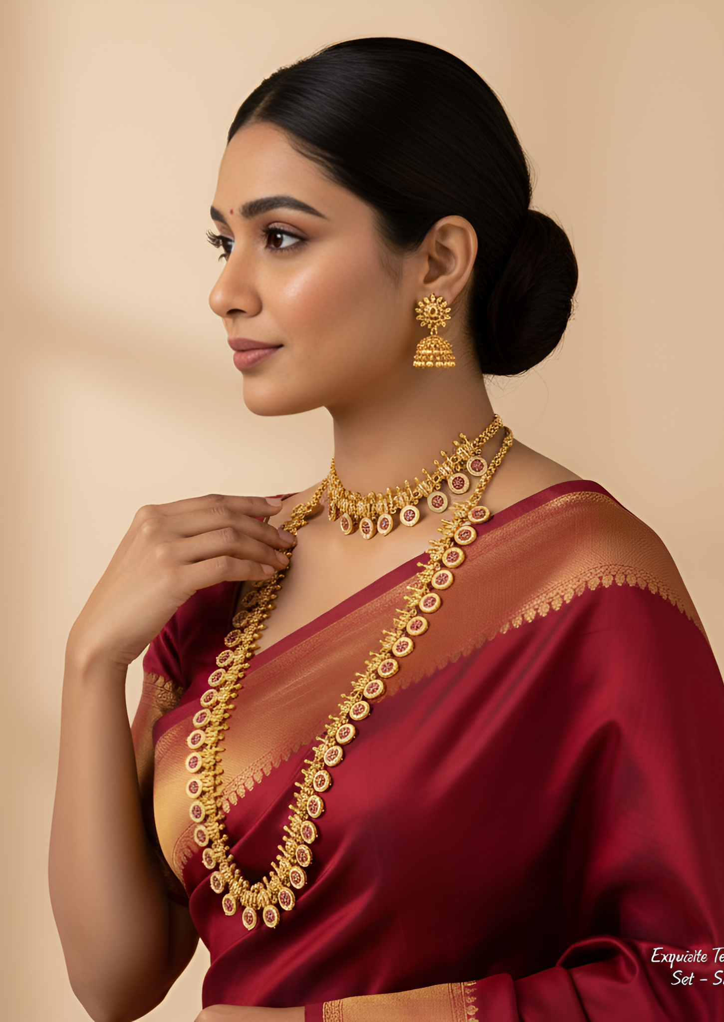 Traditional Temple Jewellery Long Haram with Choker Necklace & Earrings Set for Women ✨