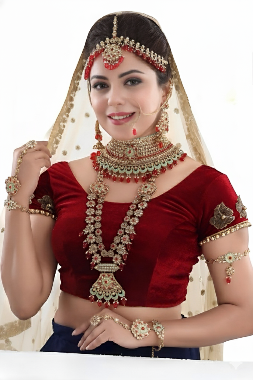 Exquisite Indian Bridal Choker Necklace - Traditional Gold Plated Wedding Jewelry Set 4021