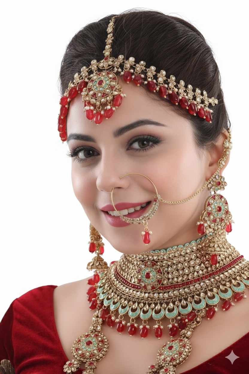 Exquisite Indian Bridal Choker Necklace - Traditional Gold Plated Wedding Jewelry Set 4021