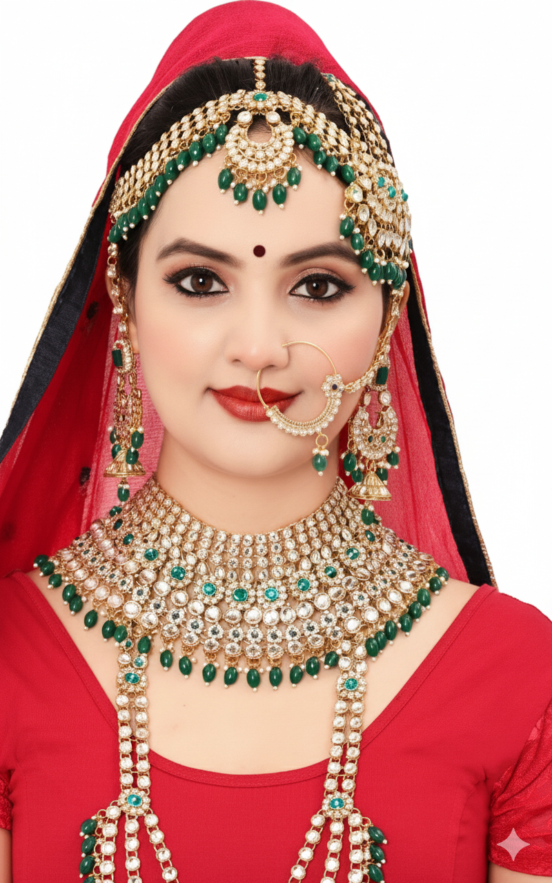 Traditional Green Bridal Jewellery Set for Women 1402