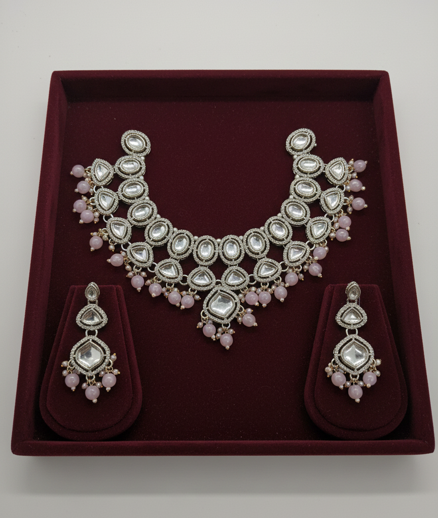 Elegant Kundan Necklace Set with Pink Beads – Party & Wedding Wear