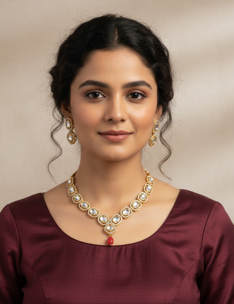Elegant Kundan Gold-Plated Necklace Set with Earrings