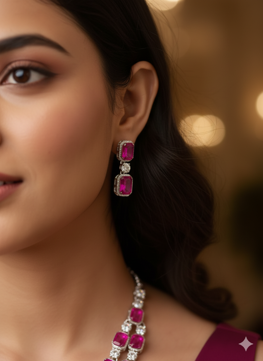 Exquisite Pink Gemstone Necklace & Earring Set – A Touch of Global Glamour