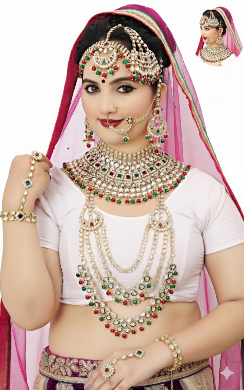 Royal Bridal Jewellery Set for Women – Kundan Stone Work | Traditional Wedding Necklace Set | D.No.1502