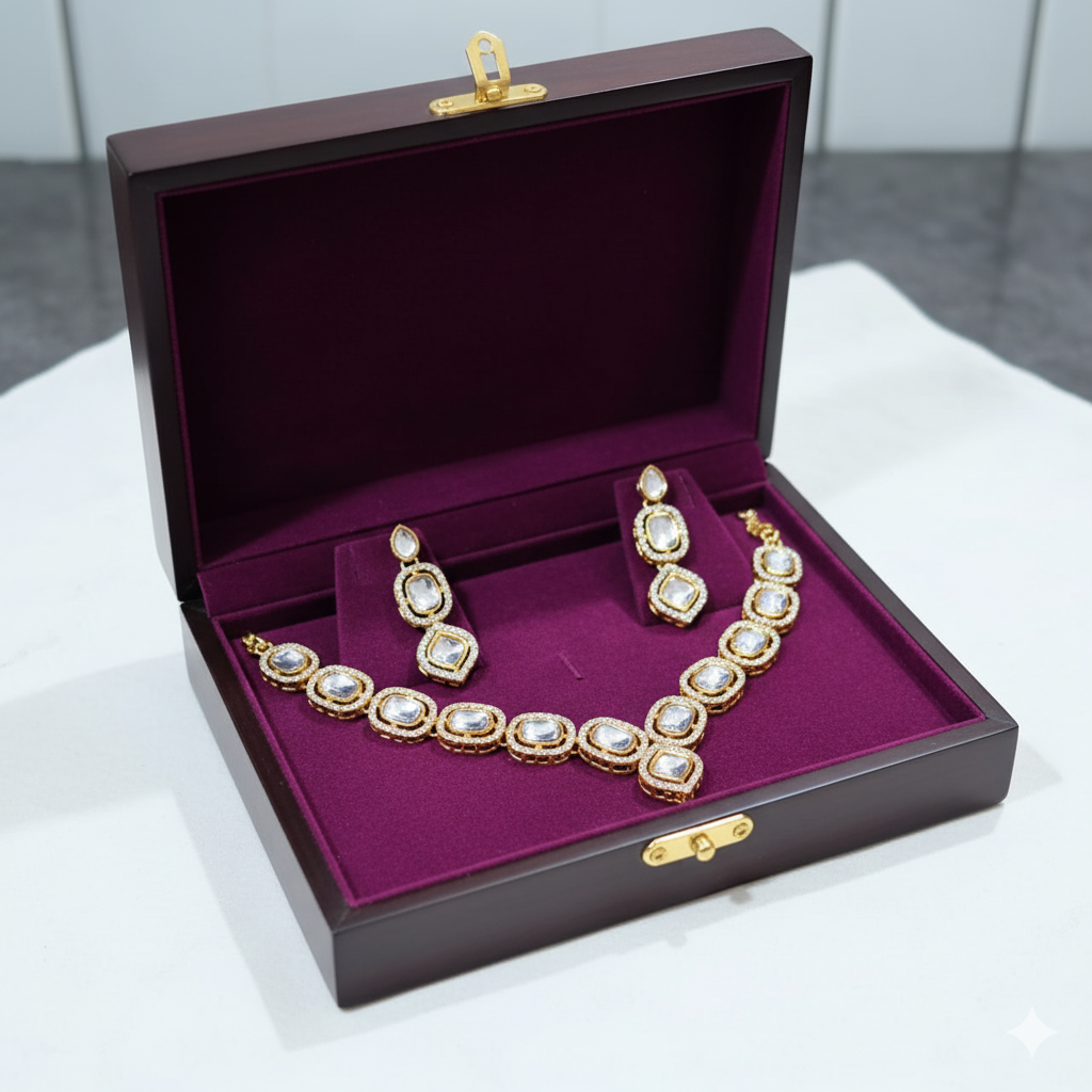 Elegant Kundan Gold-Plated Necklace Set with Earrings