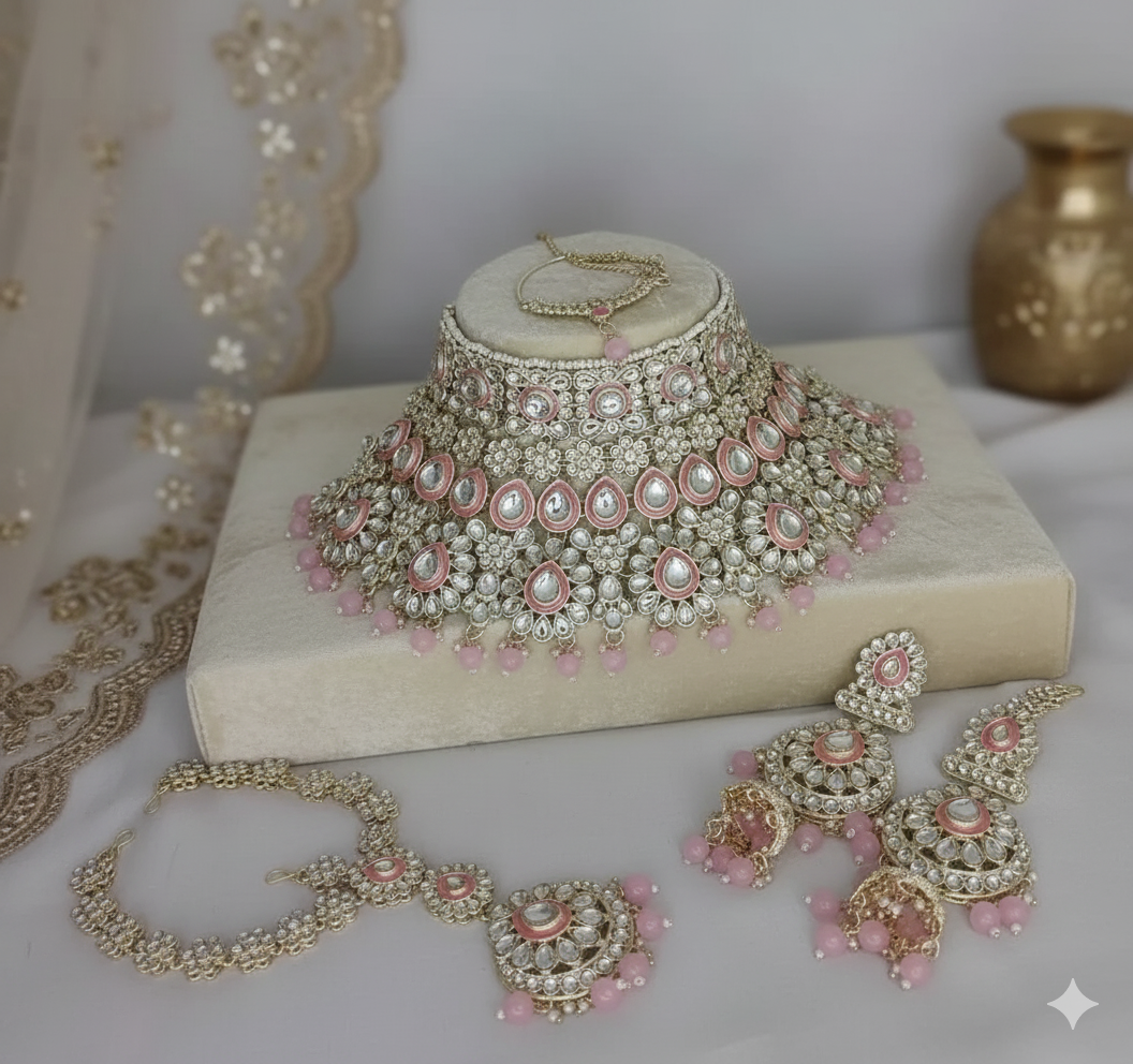Luxury Kundan Bridal Jewellery Set – Premium Indian Wedding Necklace Set with Earrings & Maang Tikka