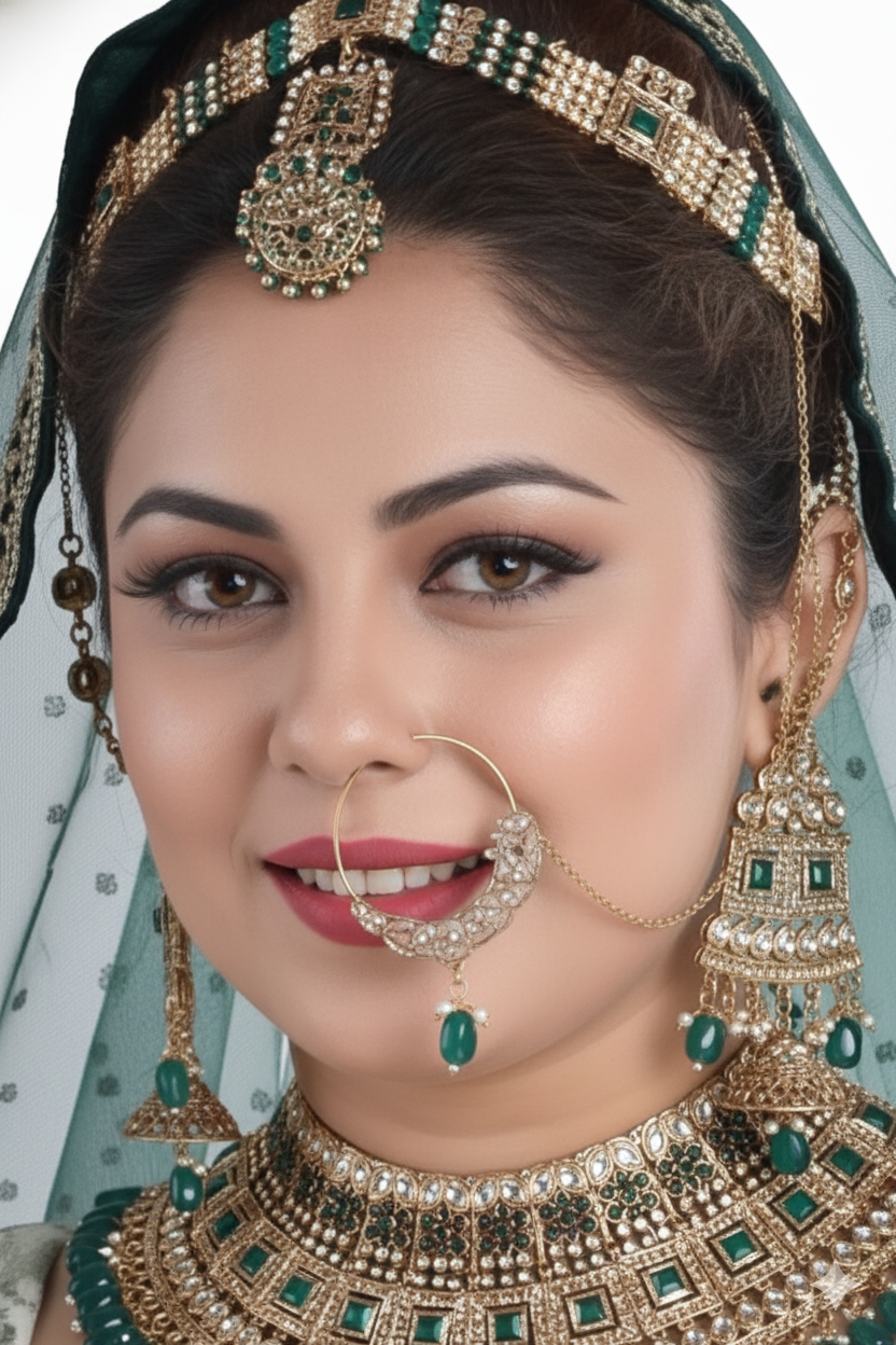 The 'Royal Princess' Emerald Green & Gold Plated Full Bridal Set 7011