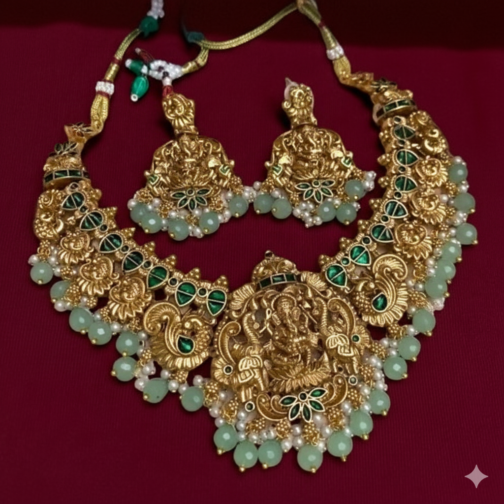 Emerald Glow" Antique Lakshmi Temple Jewelry Set