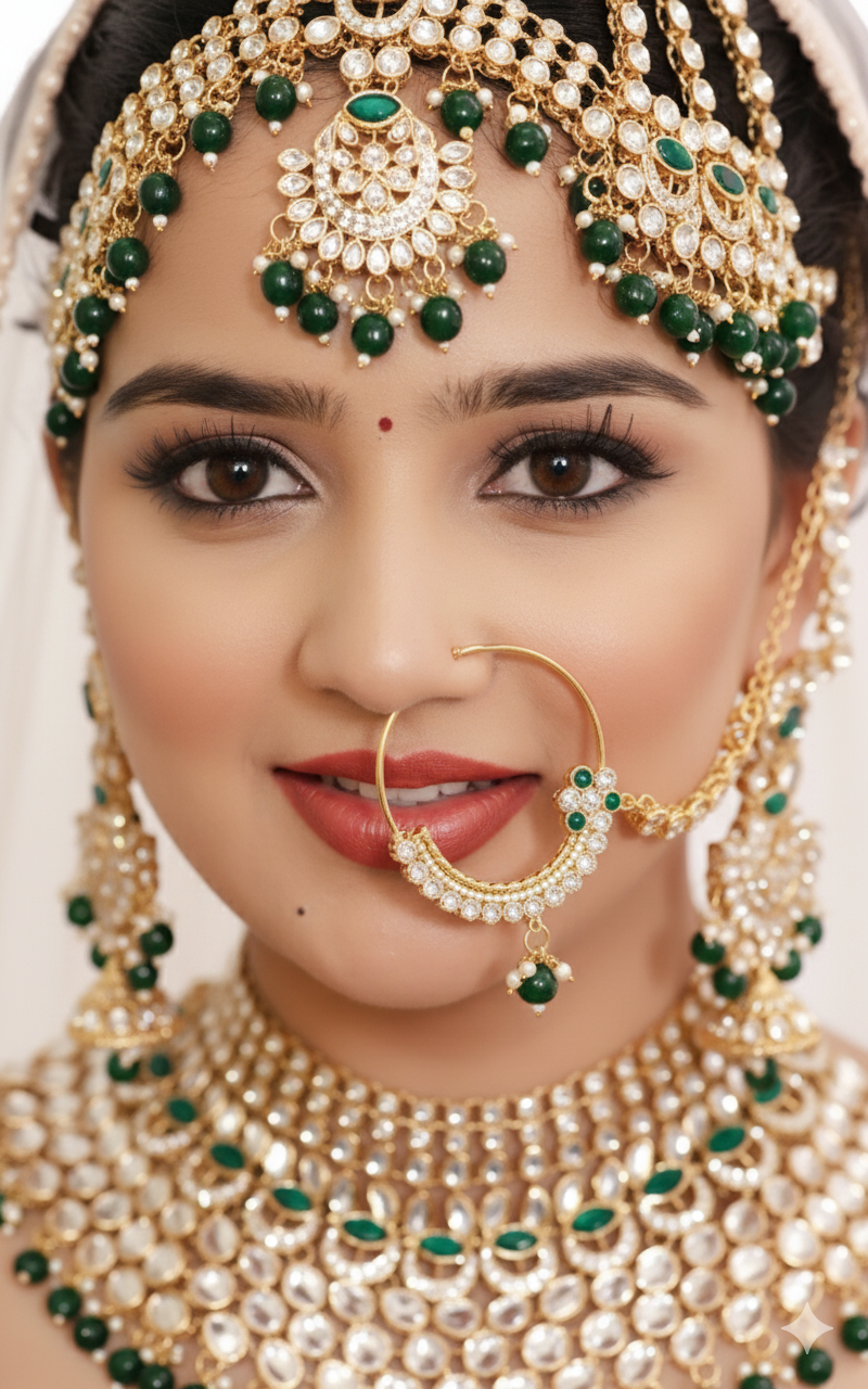 Traditional Green & Gold Bridal Jewellery Set D.No.1406
