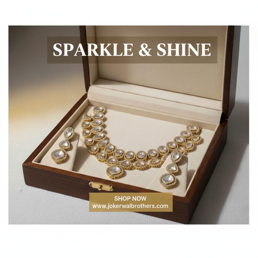 Luxury Kundan Bridal Necklace Set Gold Plated Polki Choker with Matching Earrings