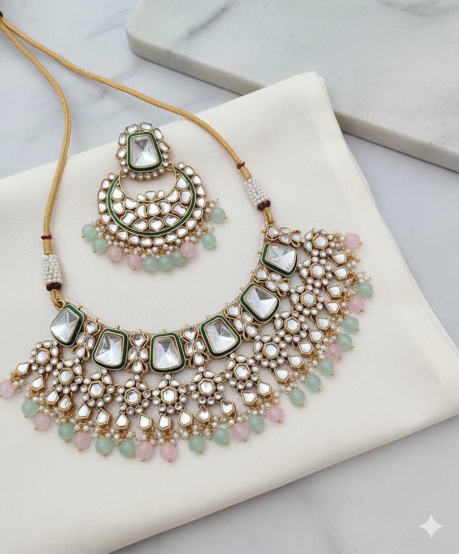 Luxury Kundan Bridal Necklace Set with Earrings – Indian Ethnic Jewellery for Women