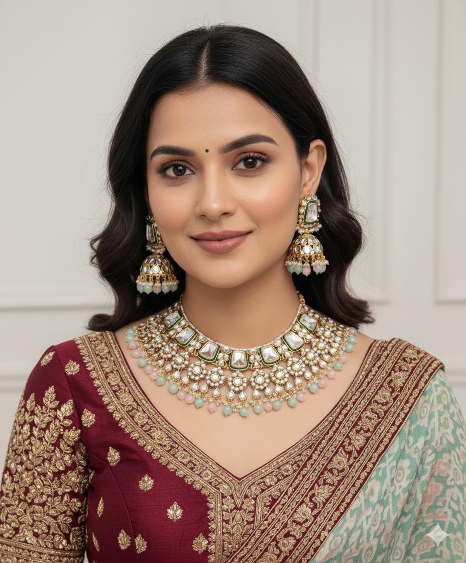 Luxury Kundan Bridal Necklace Set with Earrings – Indian Ethnic Jewellery for Women