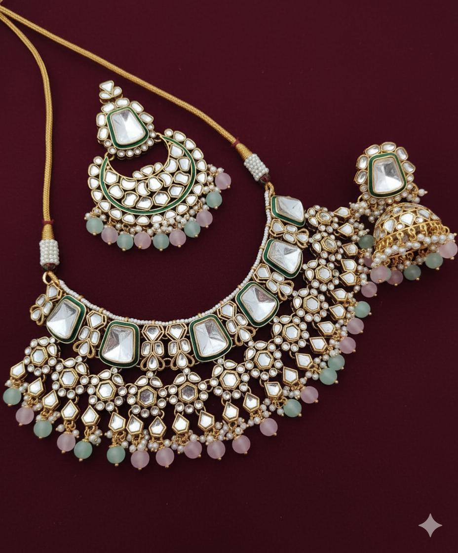 Luxury Kundan Bridal Necklace Set with Earrings – Indian Ethnic Jewellery for Women
