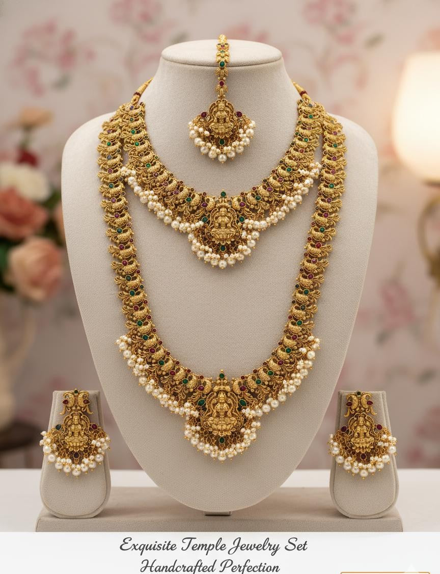 Exquisite Handcrafted Temple Jewellery Set | Traditional South Indian Bridal Necklace with Earrings