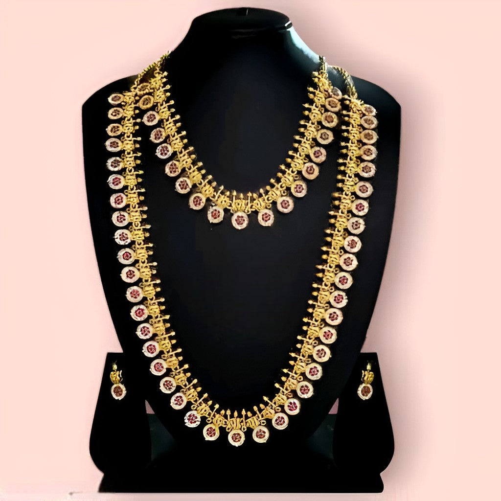 Traditional Temple Jewellery Long Haram with Choker Necklace & Earrings Set for Women ✨