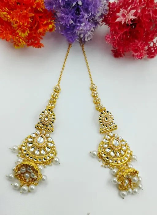 Golden Traditional Kundan Bridal Jewellery Set for Women – Gold Plated Choker Necklace with Earrings & Maang Tikka