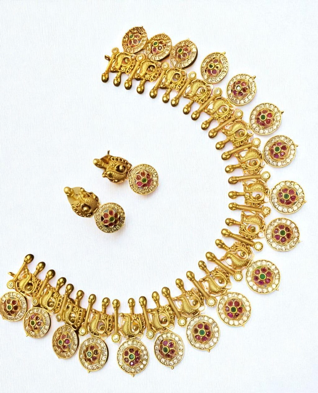 Antique Temple Jewellery Necklace Set for Women – Gold Plated Traditional Lakshmi Coin Design with Earrings