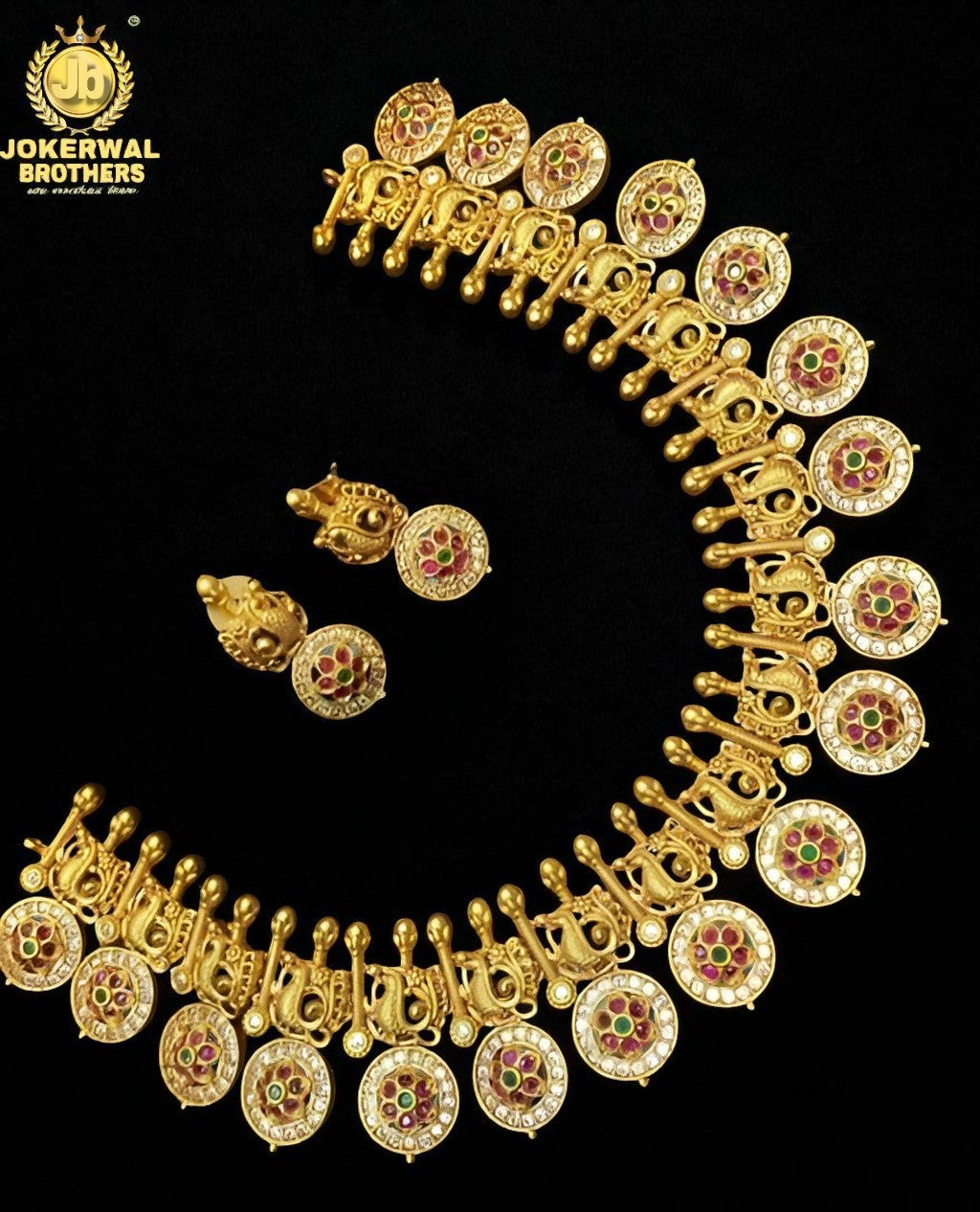 Antique Temple Jewellery Necklace Set for Women – Gold Plated Traditional Lakshmi Coin Design with Earrings